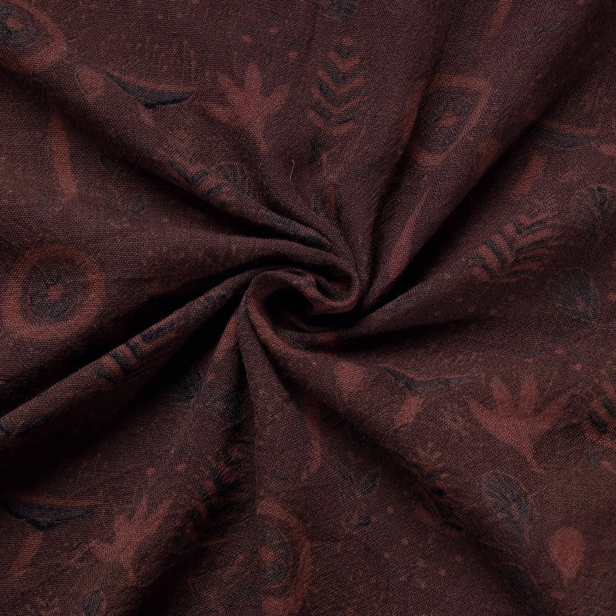 Maroon - Pinnate Leaves Pure Wool Handloom Ajrakh Hand Block Printed Fabric