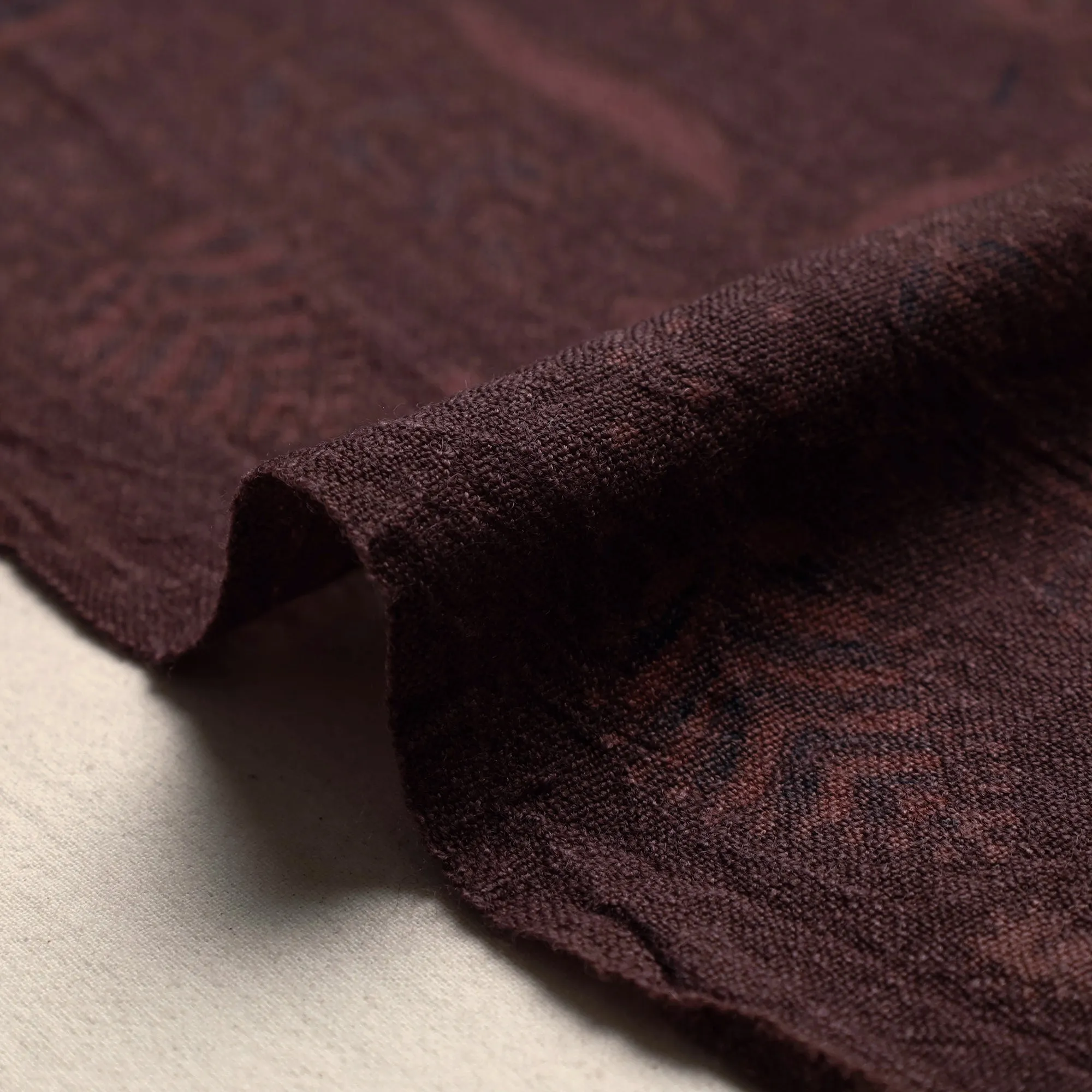 Maroon - Pinnate Leaves Pure Wool Handloom Ajrakh Hand Block Printed Fabric