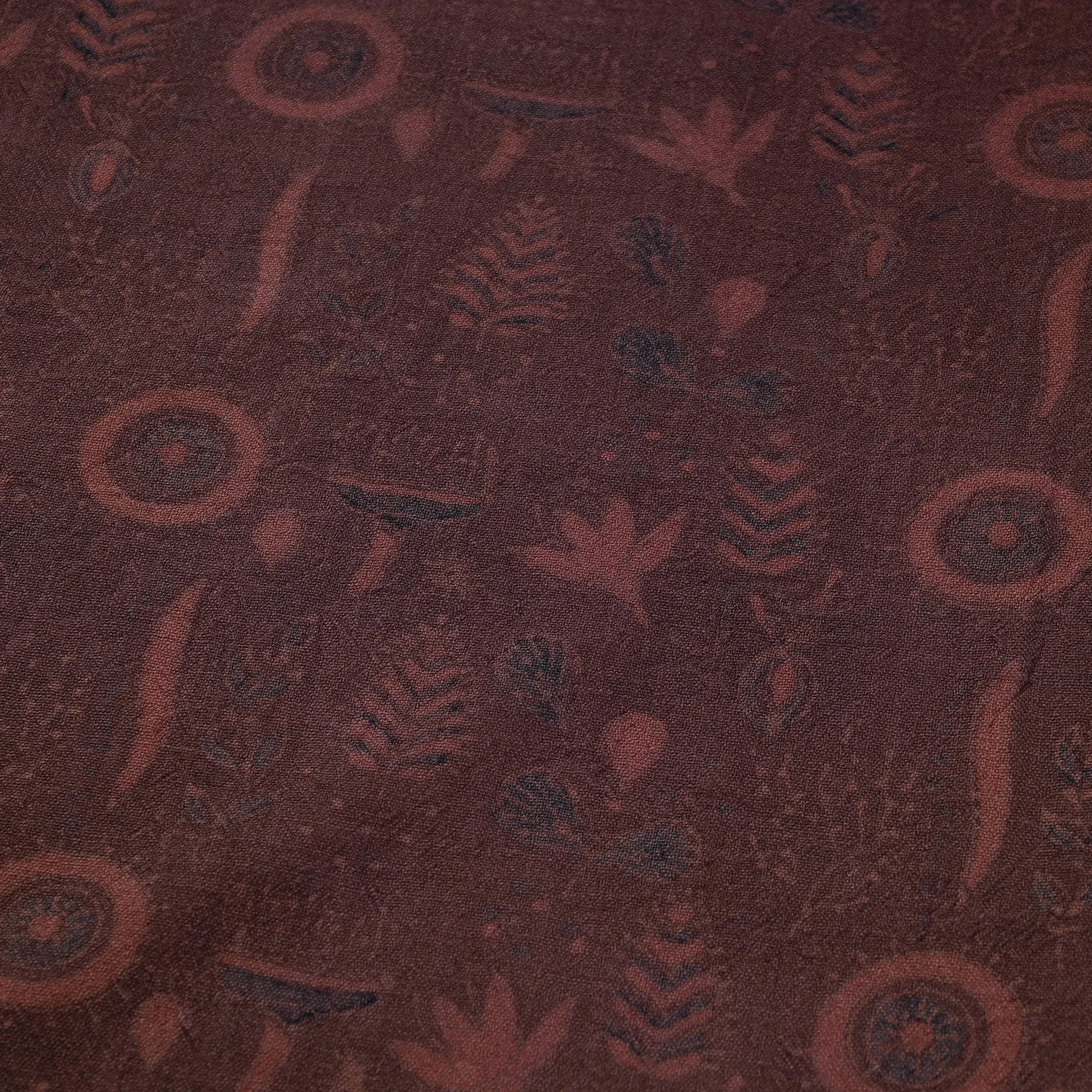 Maroon - Pinnate Leaves Pure Wool Handloom Ajrakh Hand Block Printed Fabric