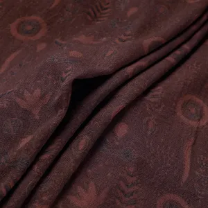 Maroon - Pinnate Leaves Pure Wool Handloom Ajrakh Hand Block Printed Fabric