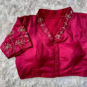 Maroon Pista Silk Blouse with Handwork and Designer Handcrafted Collar