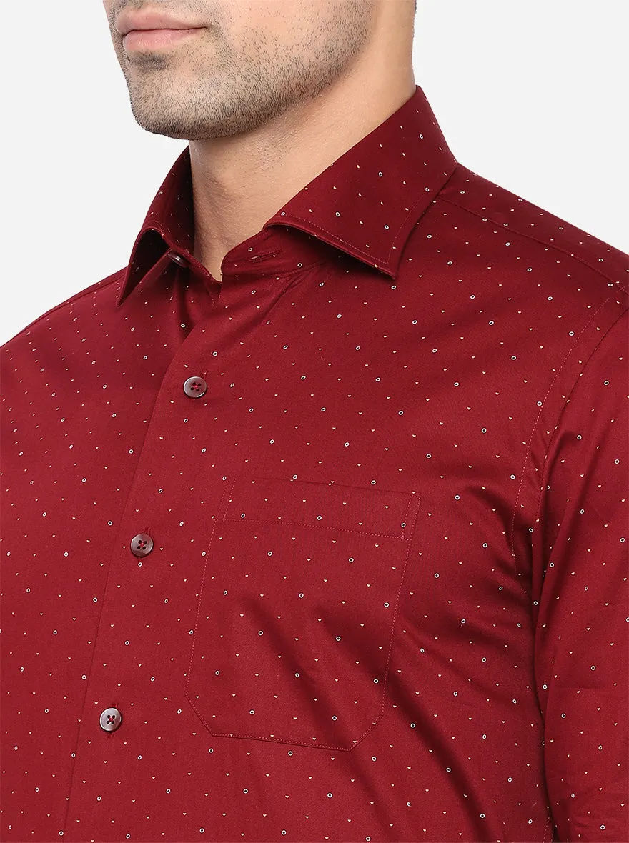 Maroon Printed Slim Fit Formal Shirt | Metal