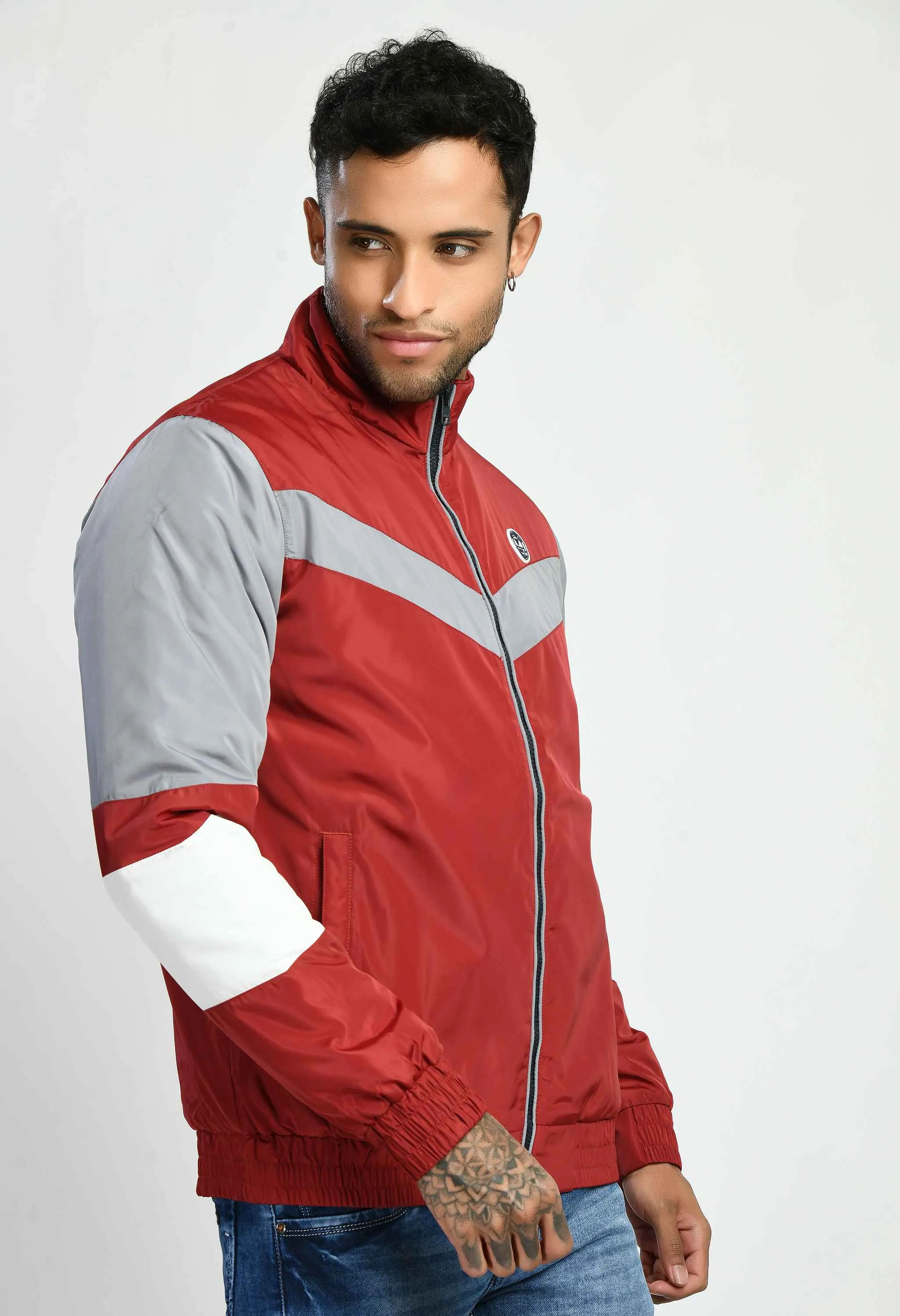 Maroon Quilted Bomber Jacket