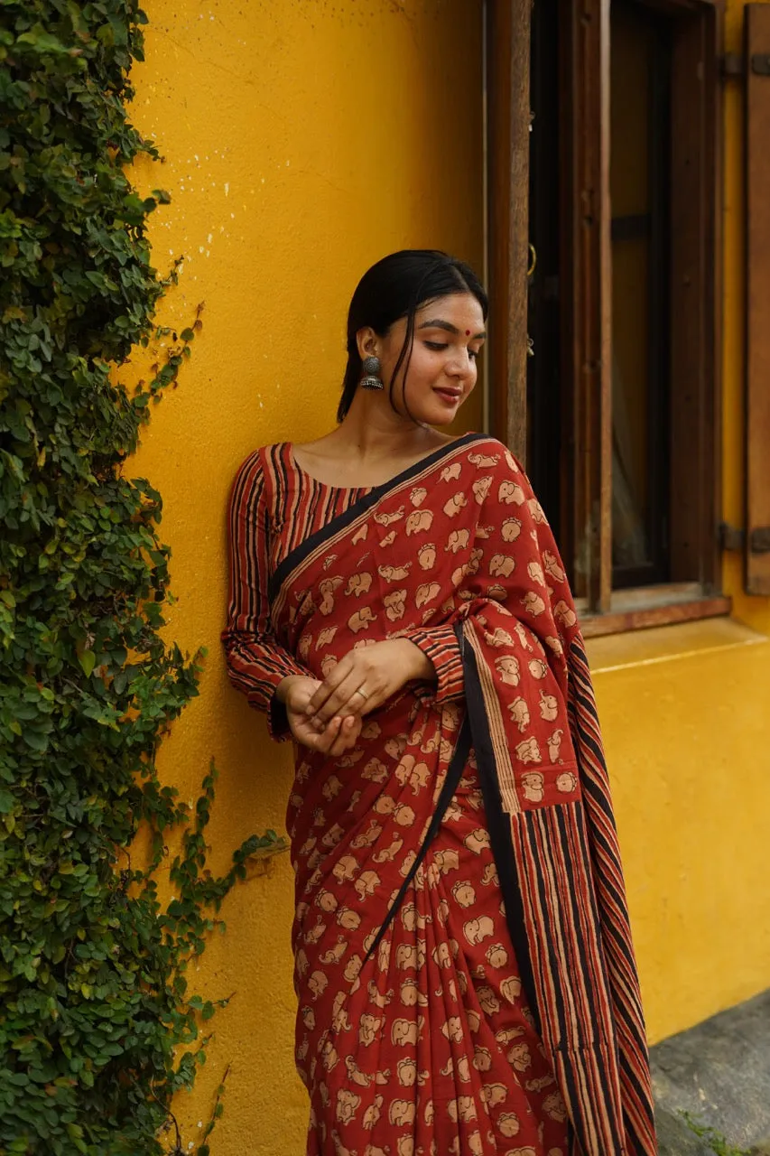 MAROON SAFARI - Mul Cotton Saree