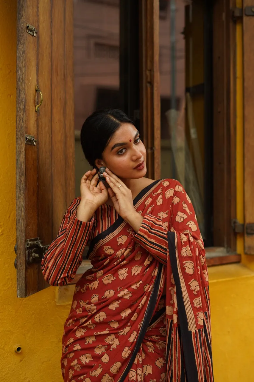 MAROON SAFARI - Mul Cotton Saree