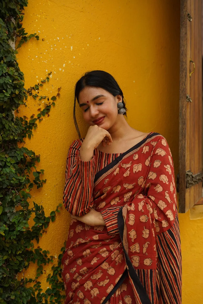 MAROON SAFARI - Mul Cotton Saree