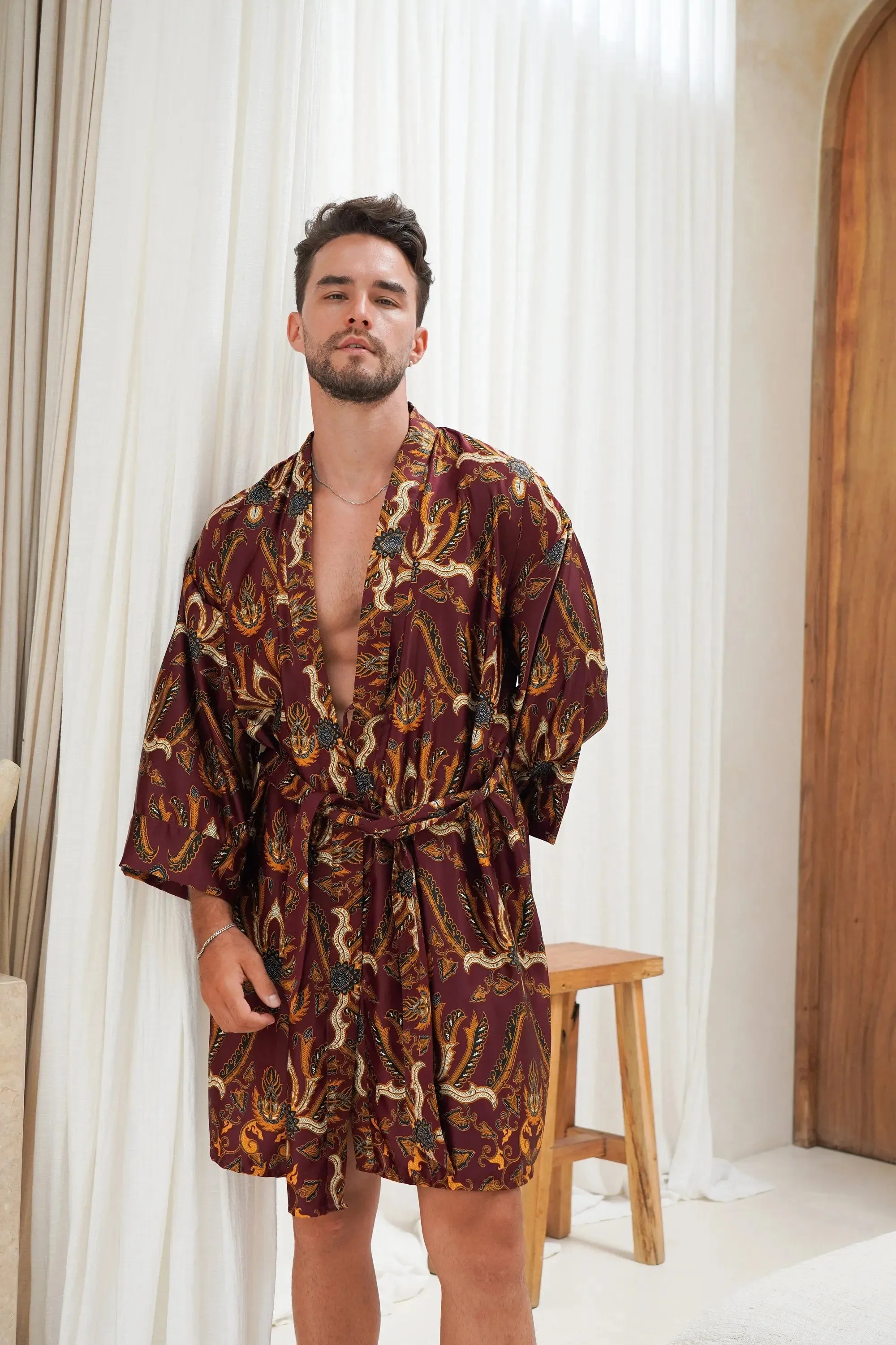 Maroon Satin Unisex Robe