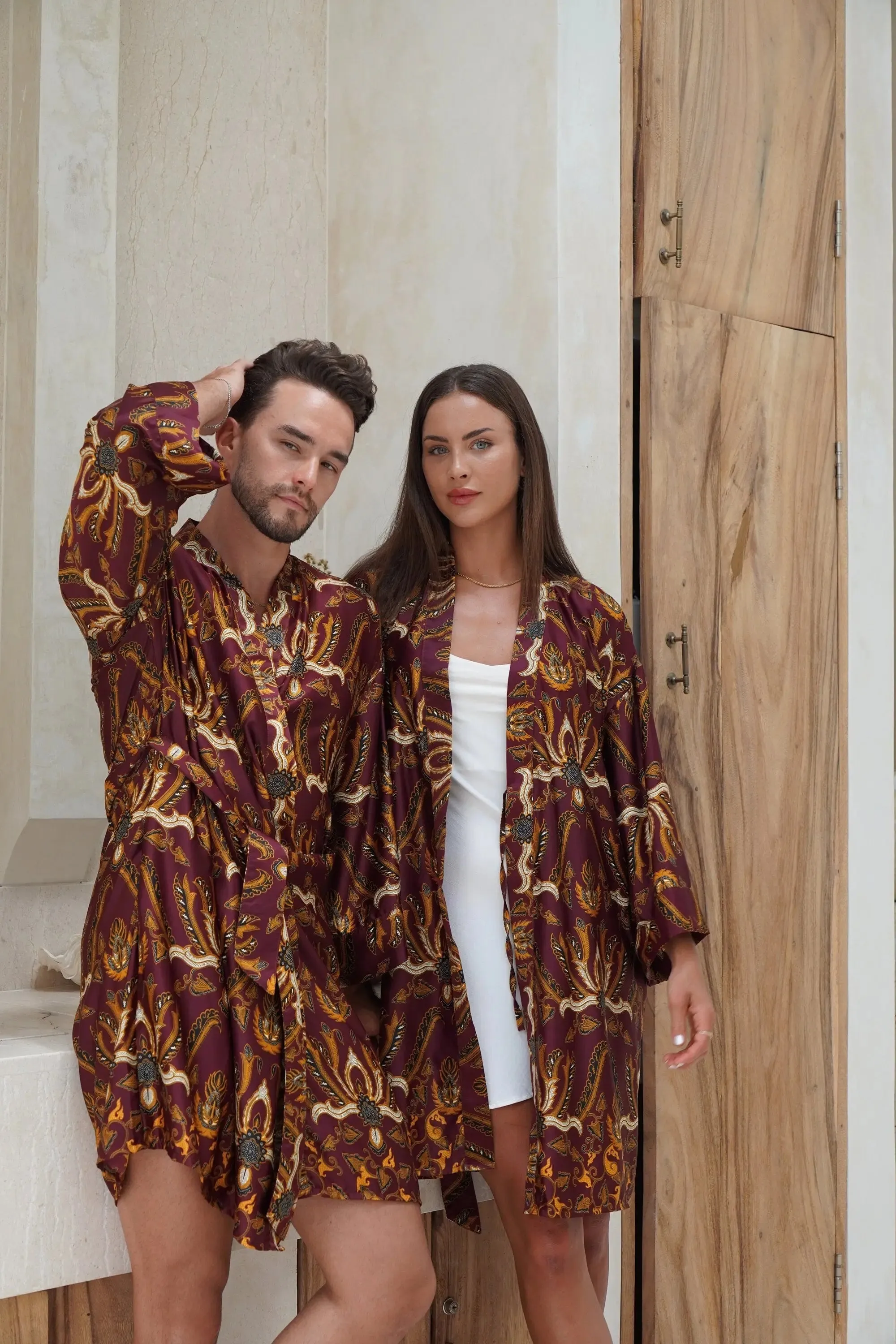 Maroon Satin Unisex Robe