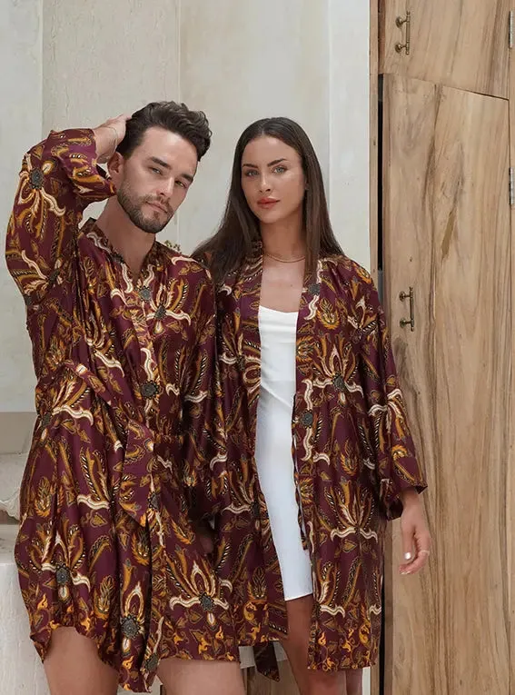 Maroon Satin Unisex Robe