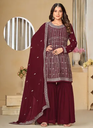 Maroon Sequence Embroidery Gharara Suit