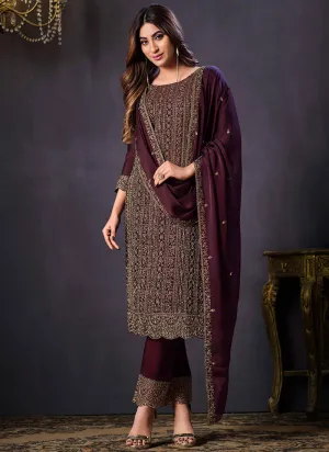 Maroon Sequence Embroidery Pant Style Suit