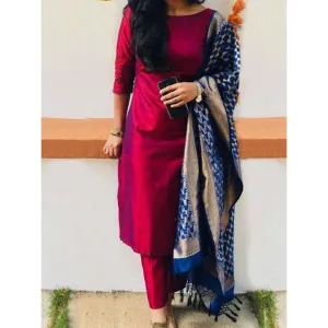 Maroon Silk Salwar Suit with Pure Banarasi Silk Dupatta