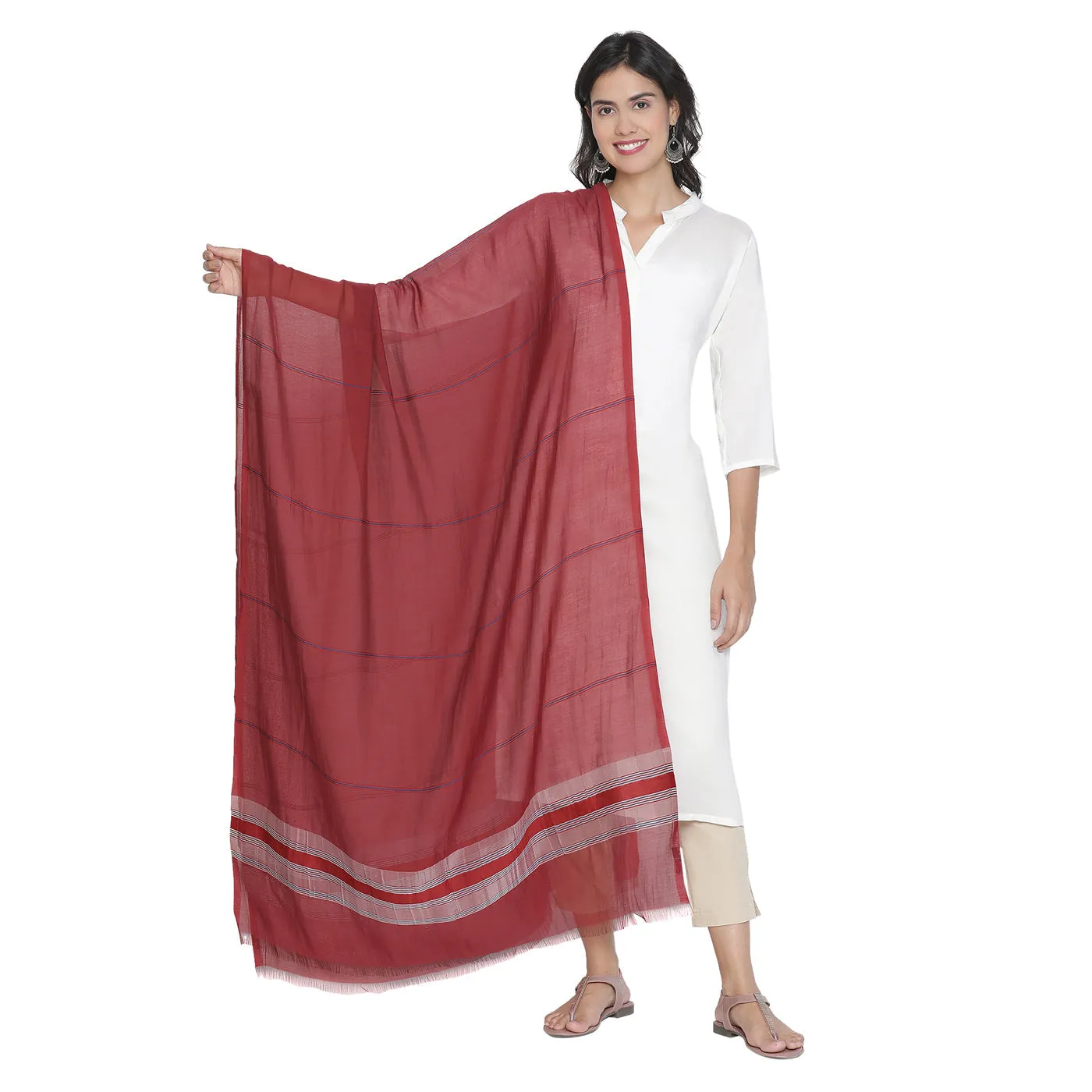 Maroon Striped Silk Tencel Dupatta