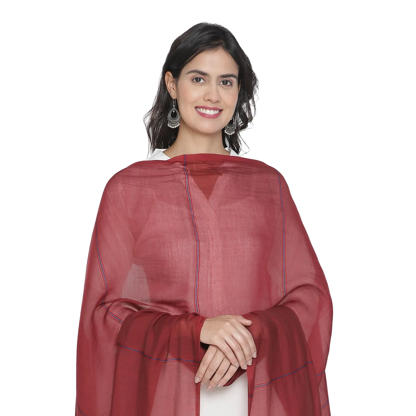 Maroon Striped Silk Tencel Dupatta