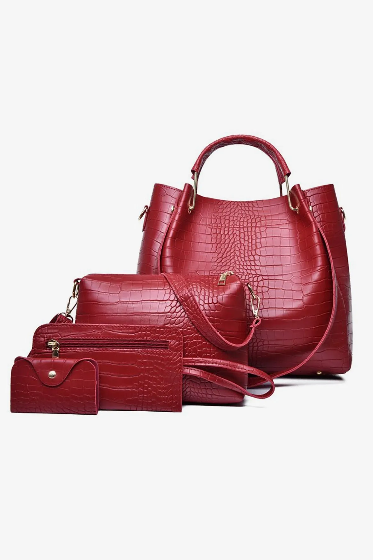 Maroon Stylish PU Leather Bag Set - A23 - WHB0072