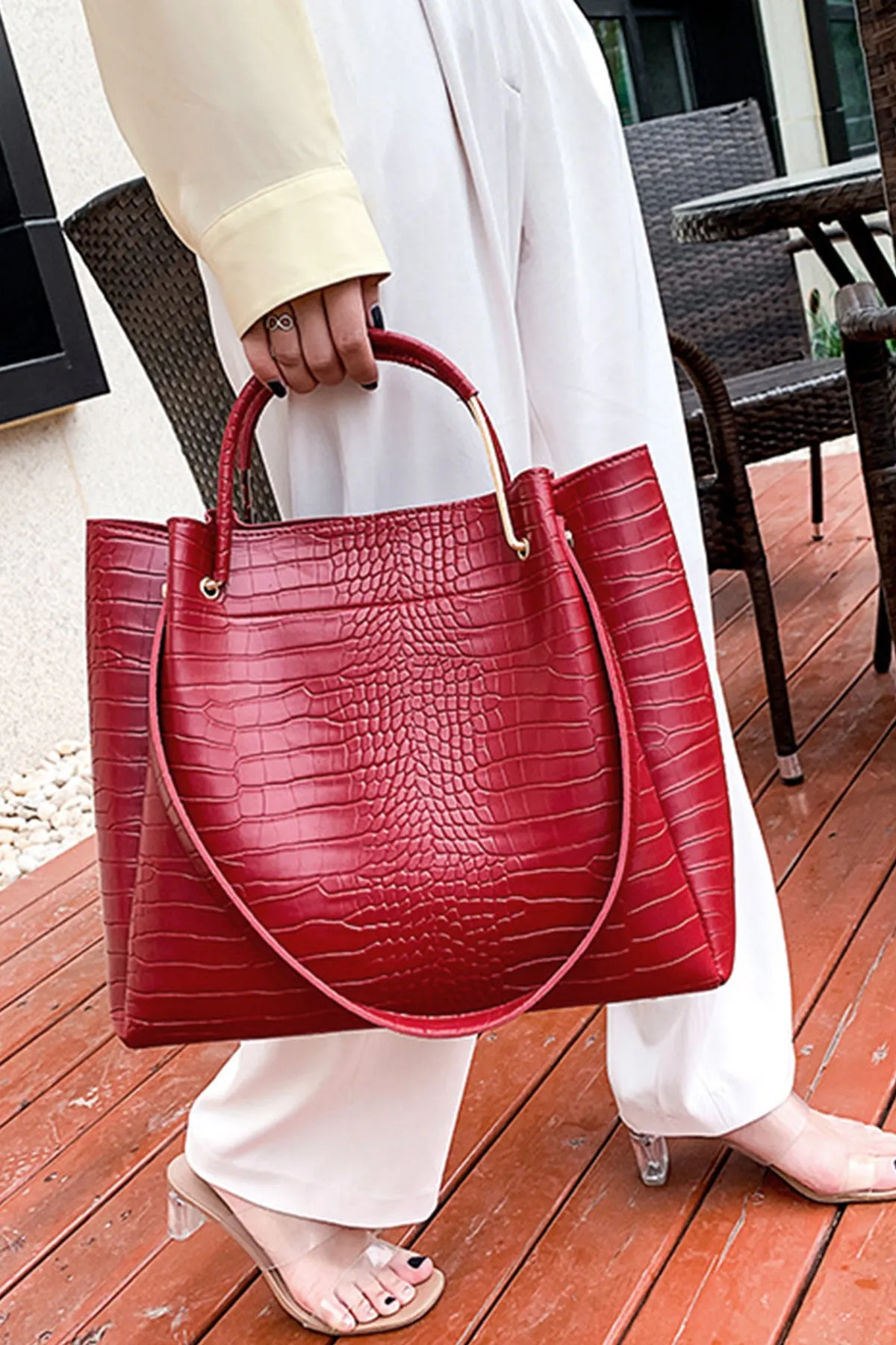 Maroon Stylish PU Leather Bag Set - A23 - WHB0072