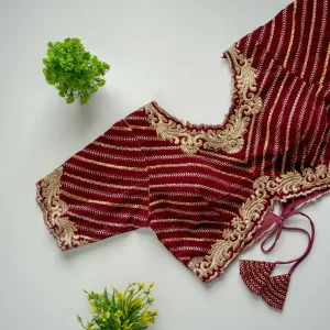 Maroon Taffeta Silk Blouse with Golden Embroidery and Sequins