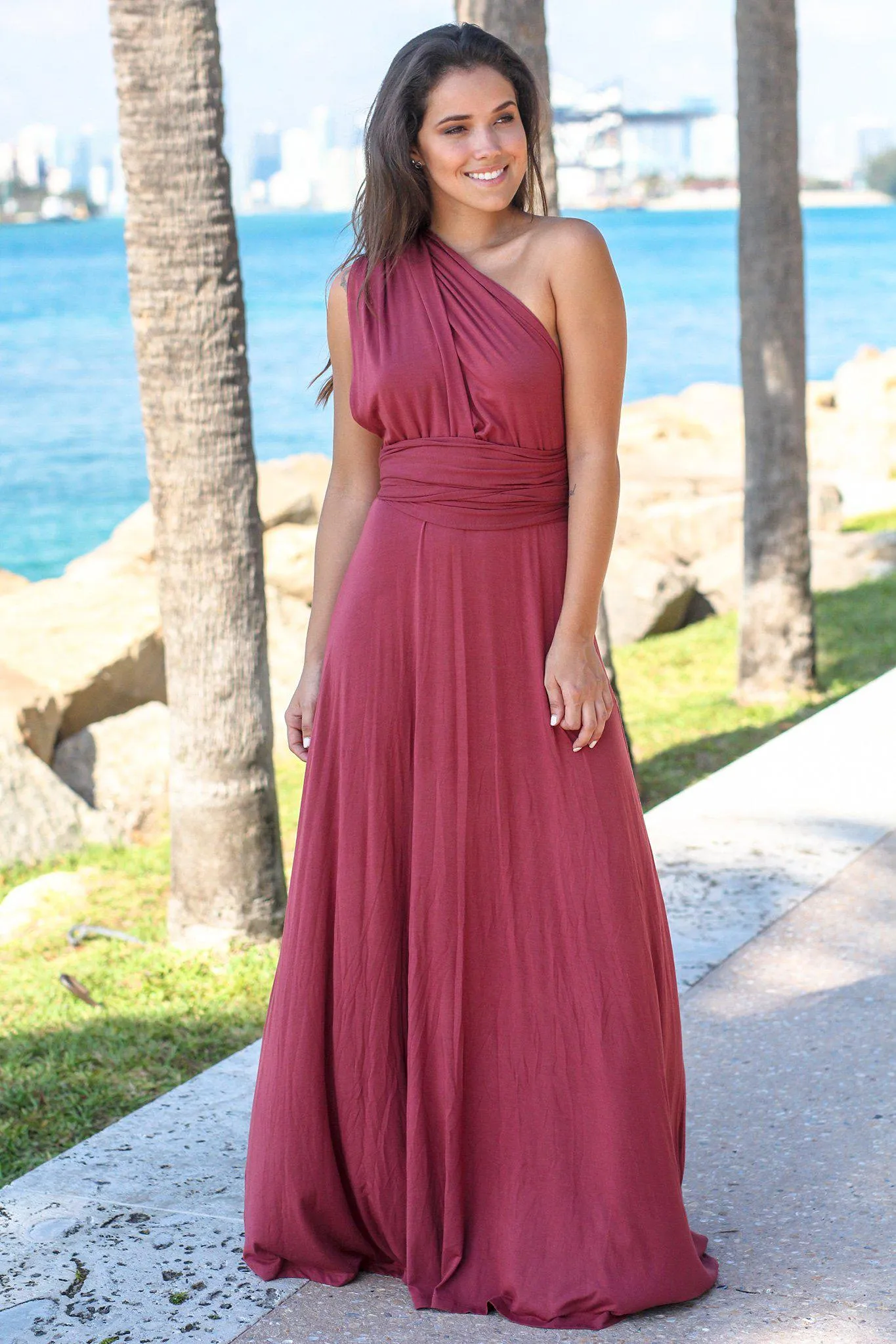 Maroon Tie Maxi Dress with Open Back