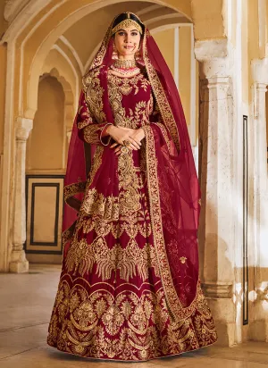 Maroon Traditional Embroidery Wedding Lehenga Choli