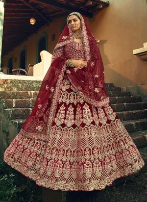 Maroon Velvet Wedding Lehenga Choli