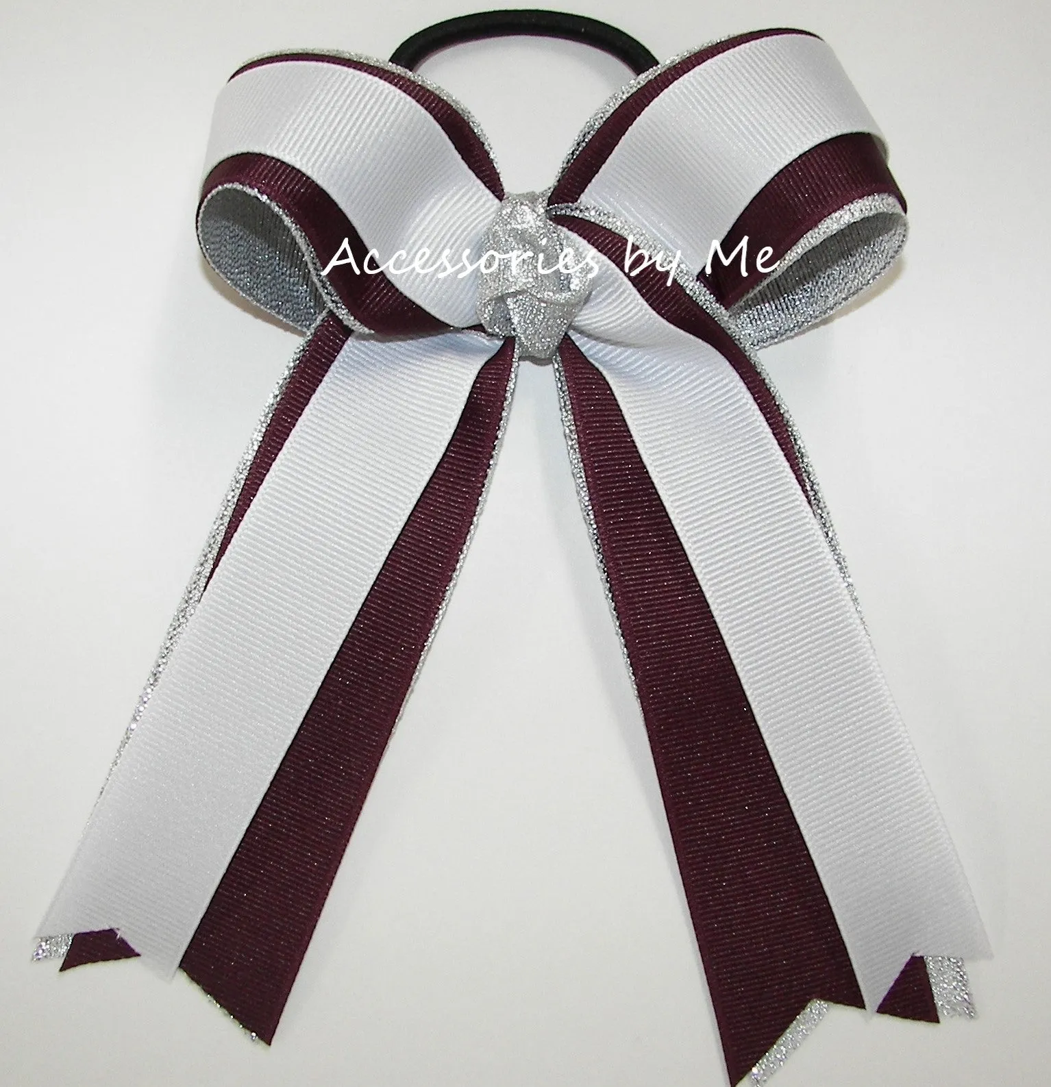 Maroon White White Gold Ponytail Bow