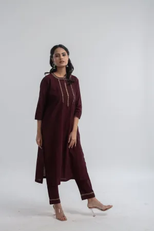 Maroon Women Floral Embroidered Kurta Set