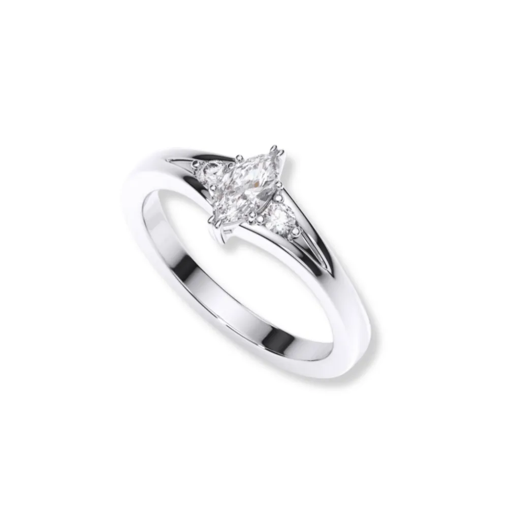 Marquise Diamond Three-Stone Engagement Ring in Platinum Finish