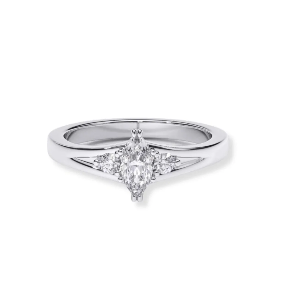 Marquise Diamond Three-Stone Engagement Ring in Platinum Finish