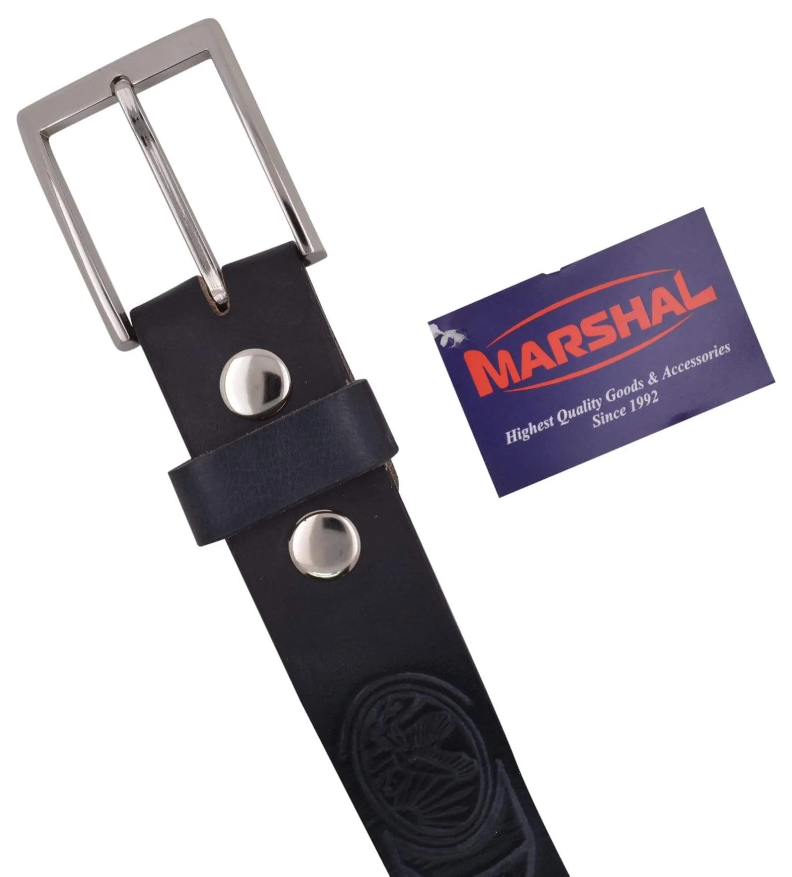 Marshal Men's Black Durable Leather Belt W/Silver Buckle