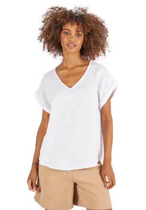 Martina White Sand Washed Linen T-Shirt