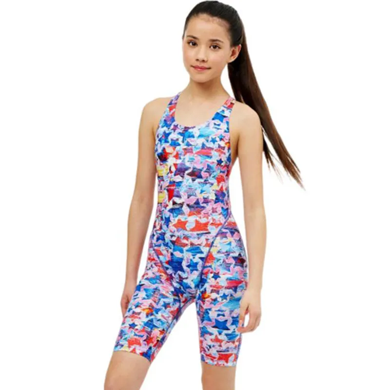 Maru Girls Swimwear - Lucky Star Pacer Legsuit - Blue/Red