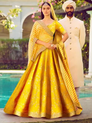 Marvelous Yellow Color Bridalwear Embroidered Lehenga Choli