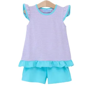 Mary Margaret Short Set- Lavender Stripe & Aqua