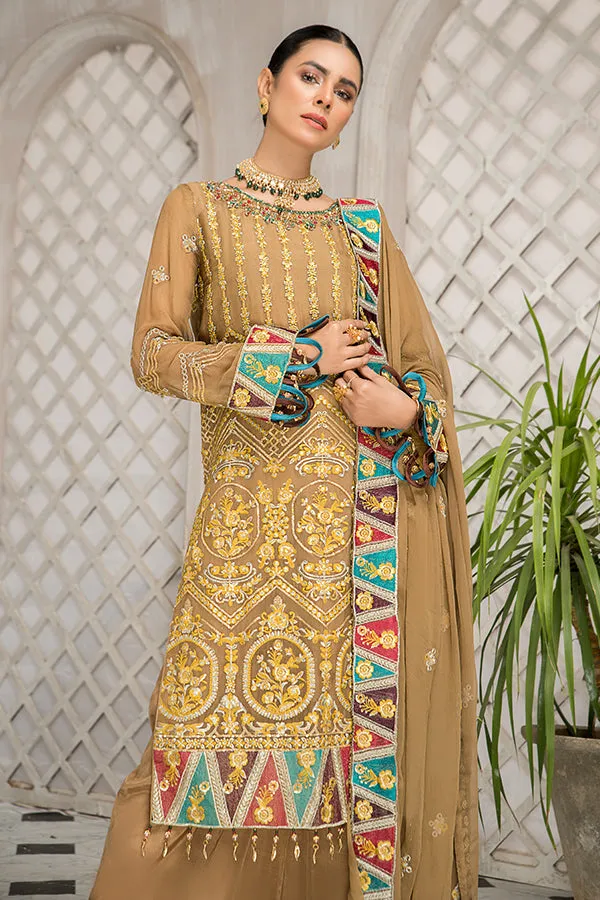 Maryam's Luxury Embroidered Collection (with Handmade Neck) – D-22 Fawn Aqua