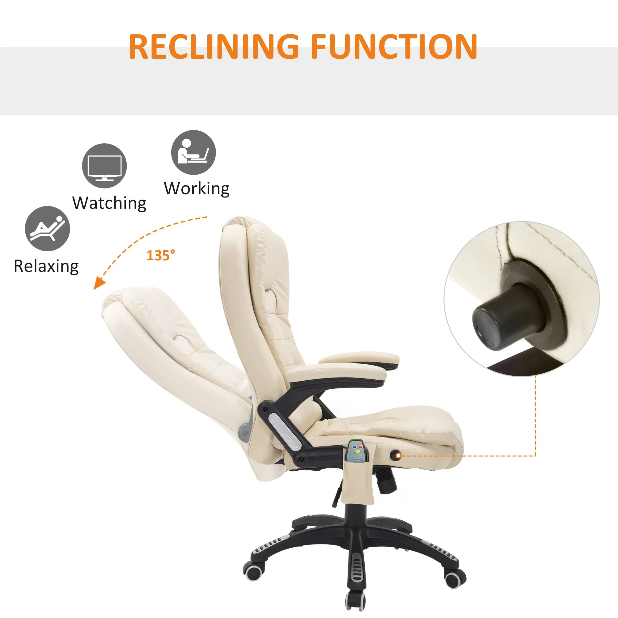 Massage Office Chair - Six vibrating points and five massage points. Also heating function