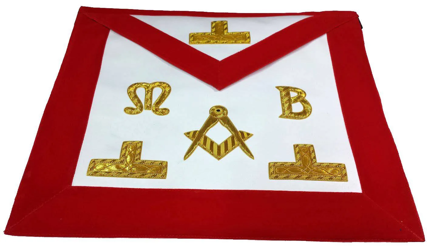 Master Mason Blue Lodge Apron - Red Velvet with Golden Bullion And Wire