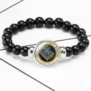 Master Mason Blue Lodge Bracelet - Blue Background With Compass & Square G