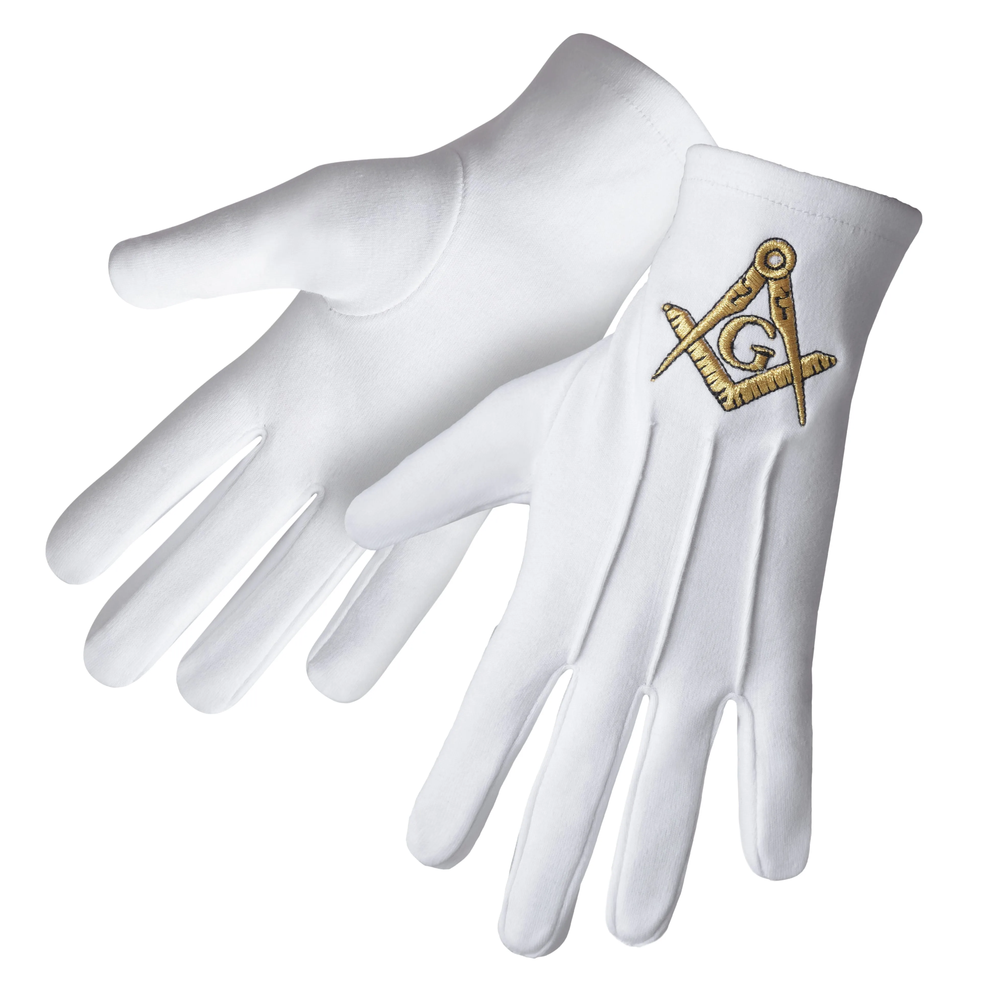 Master Mason Blue Lodge Gloves - Pure Cotton Gold Square & Compass G