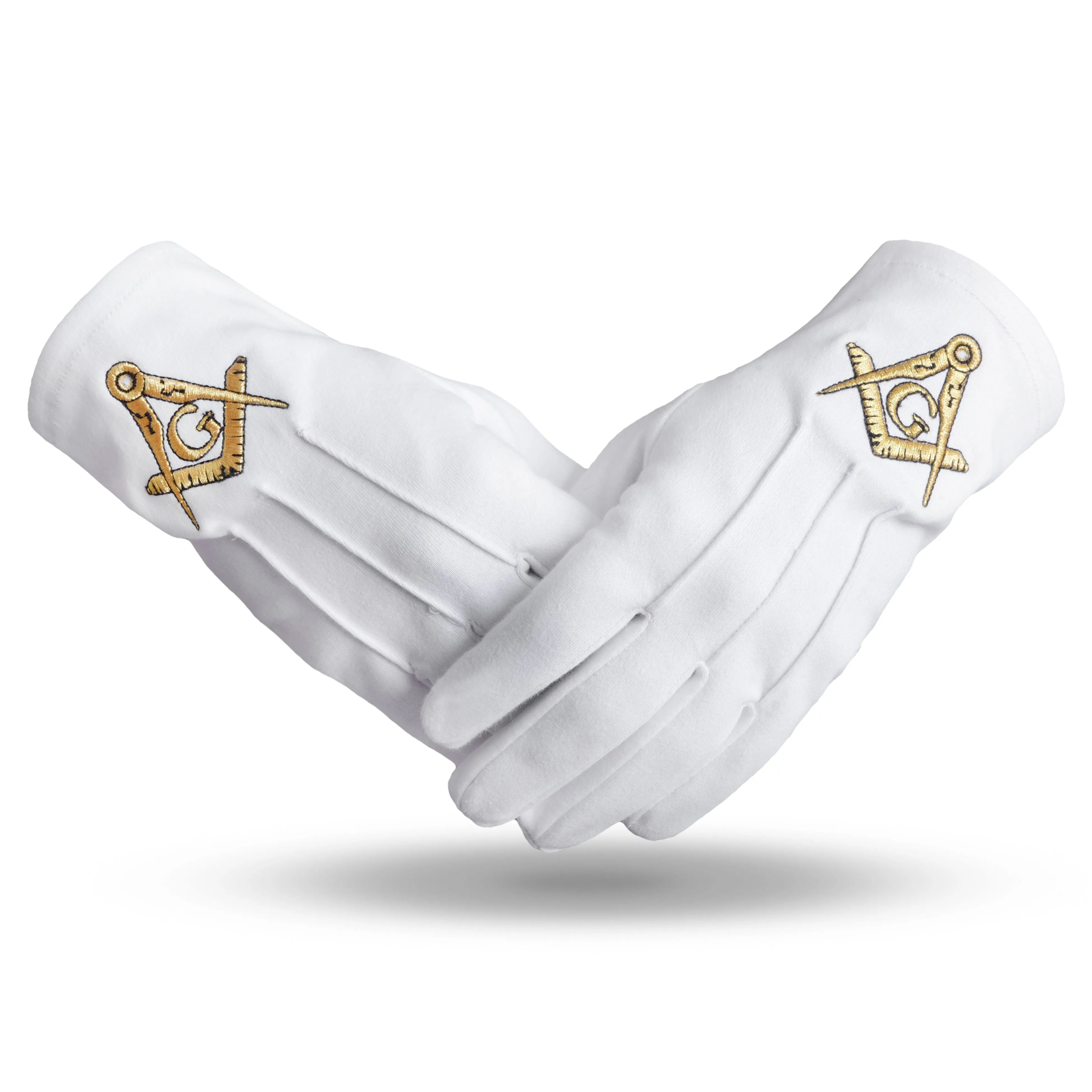 Master Mason Blue Lodge Gloves - Pure Cotton Gold Square & Compass G