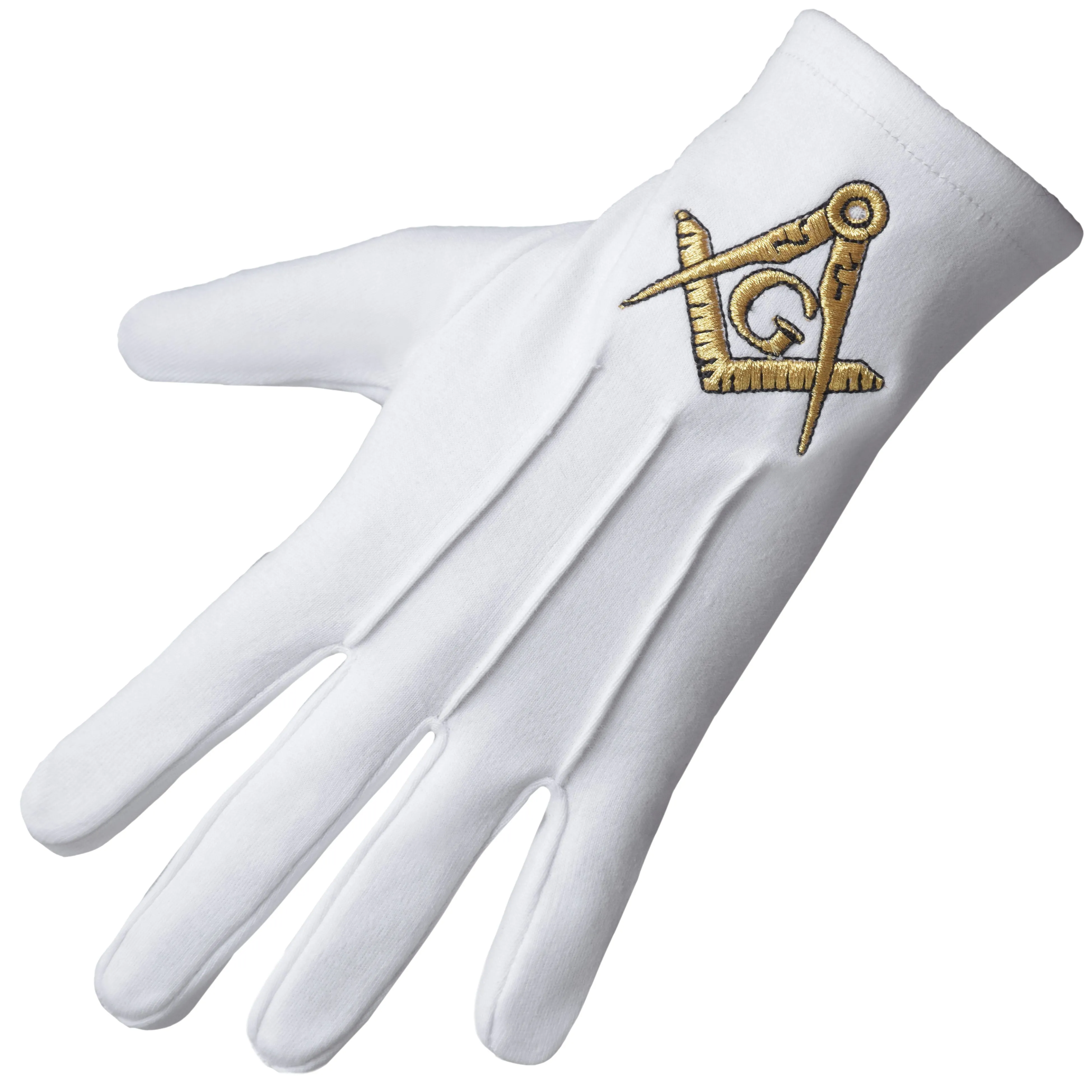 Master Mason Blue Lodge Gloves - Pure Cotton Gold Square & Compass G