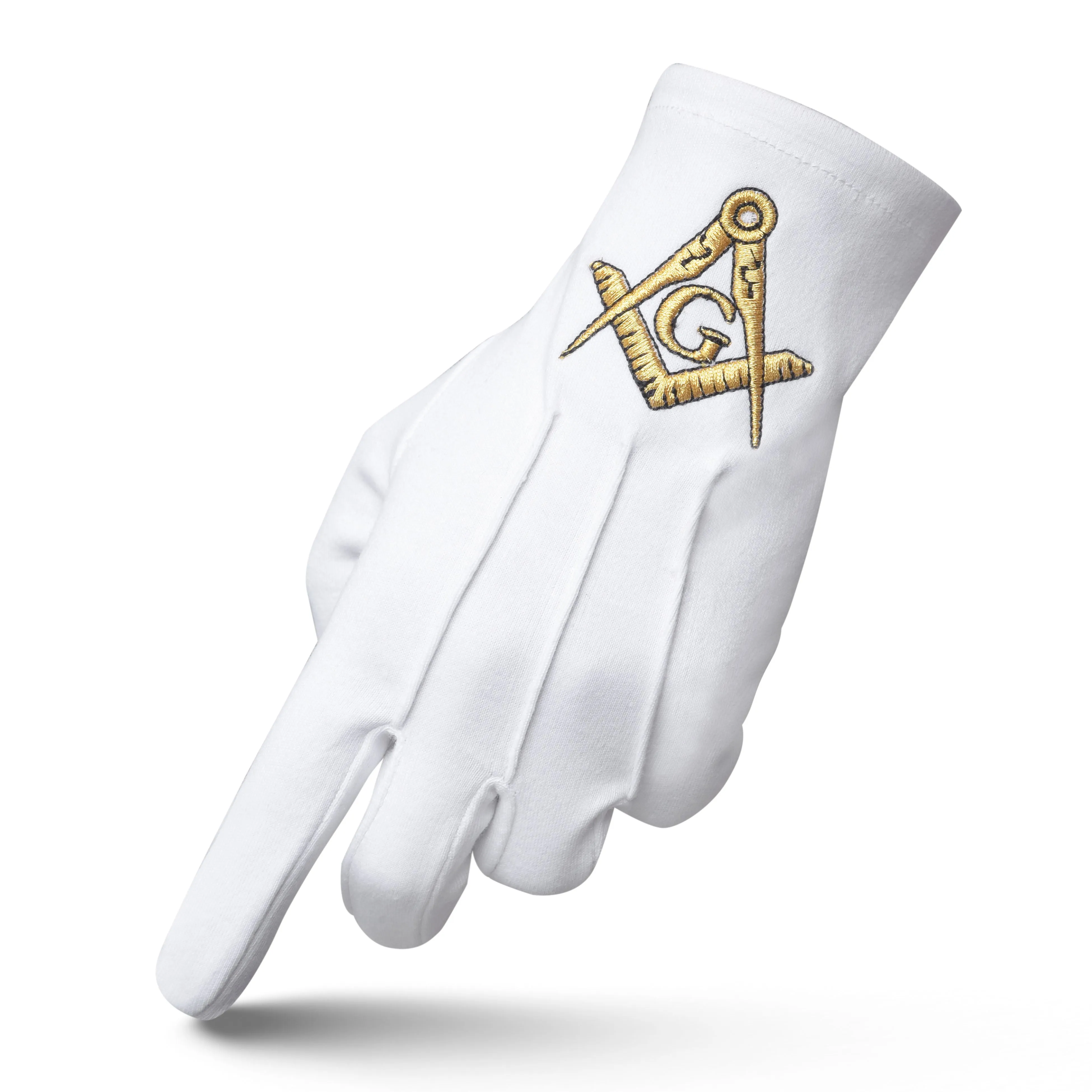 Master Mason Blue Lodge Gloves - Pure Cotton Gold Square & Compass G