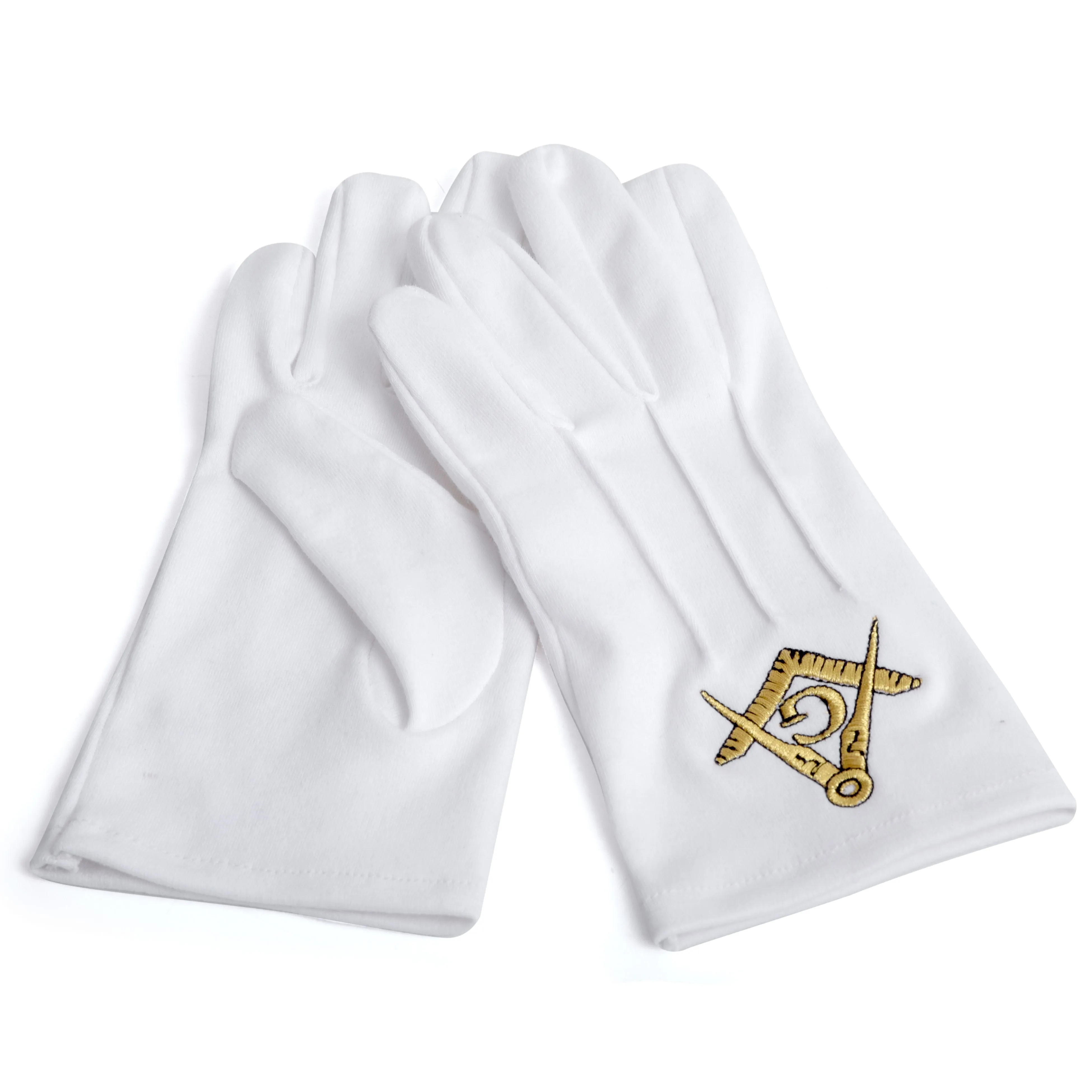 Master Mason Blue Lodge Gloves - Pure Cotton Gold Square & Compass G