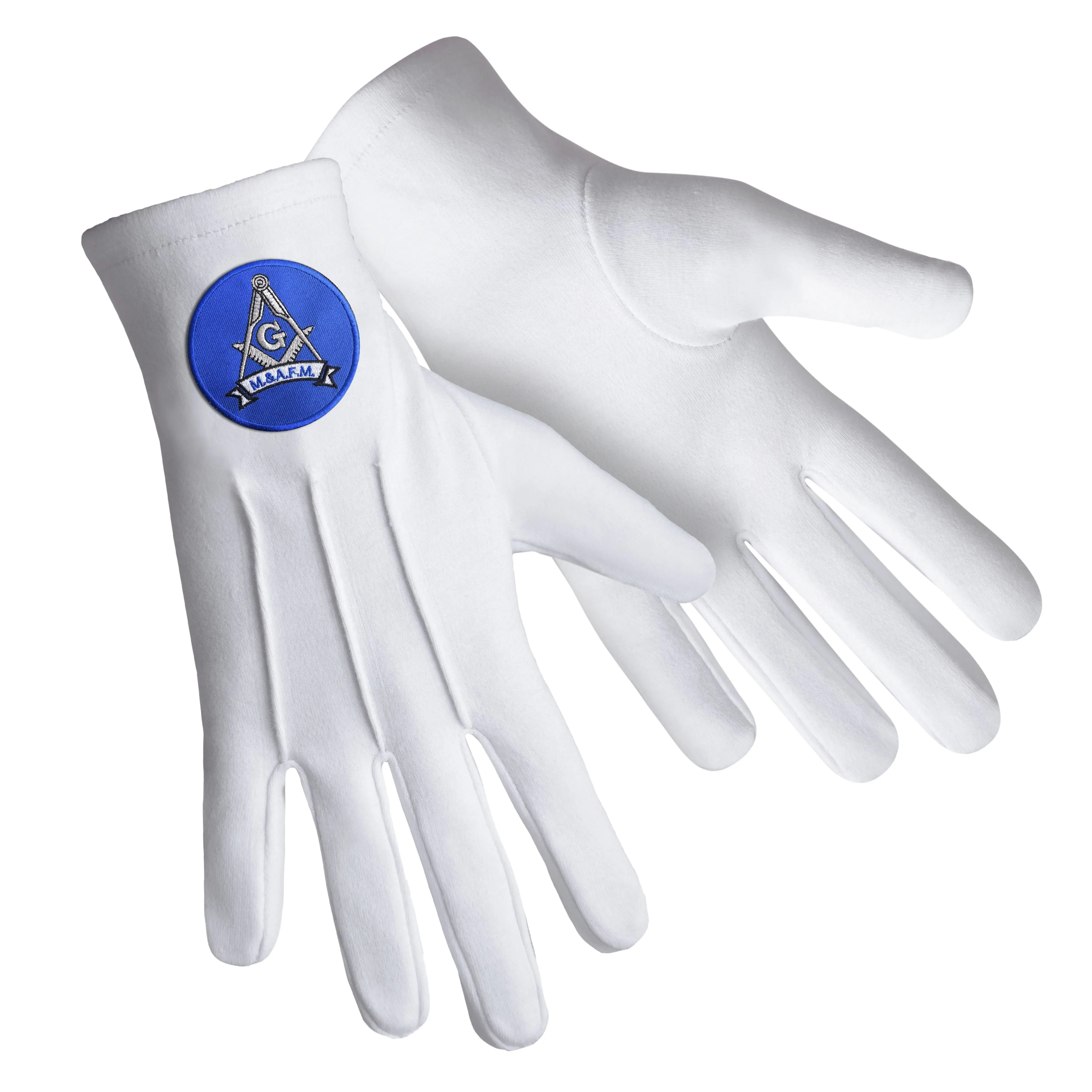 Master Mason Blue Lodge Gloves - Pure Cotton With Blue Round Patch