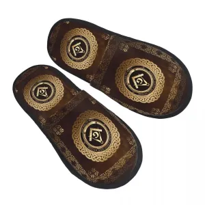 Master Mason Blue Lodge Slipper - Gold & Brown Square and Compass G