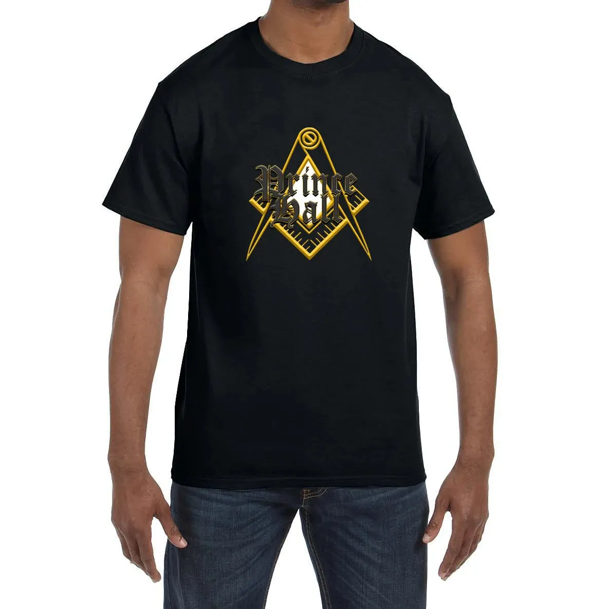 Master Mason Blue Lodge T-Shirt - Prince Hall Gold Square & Compass 100% Cotton