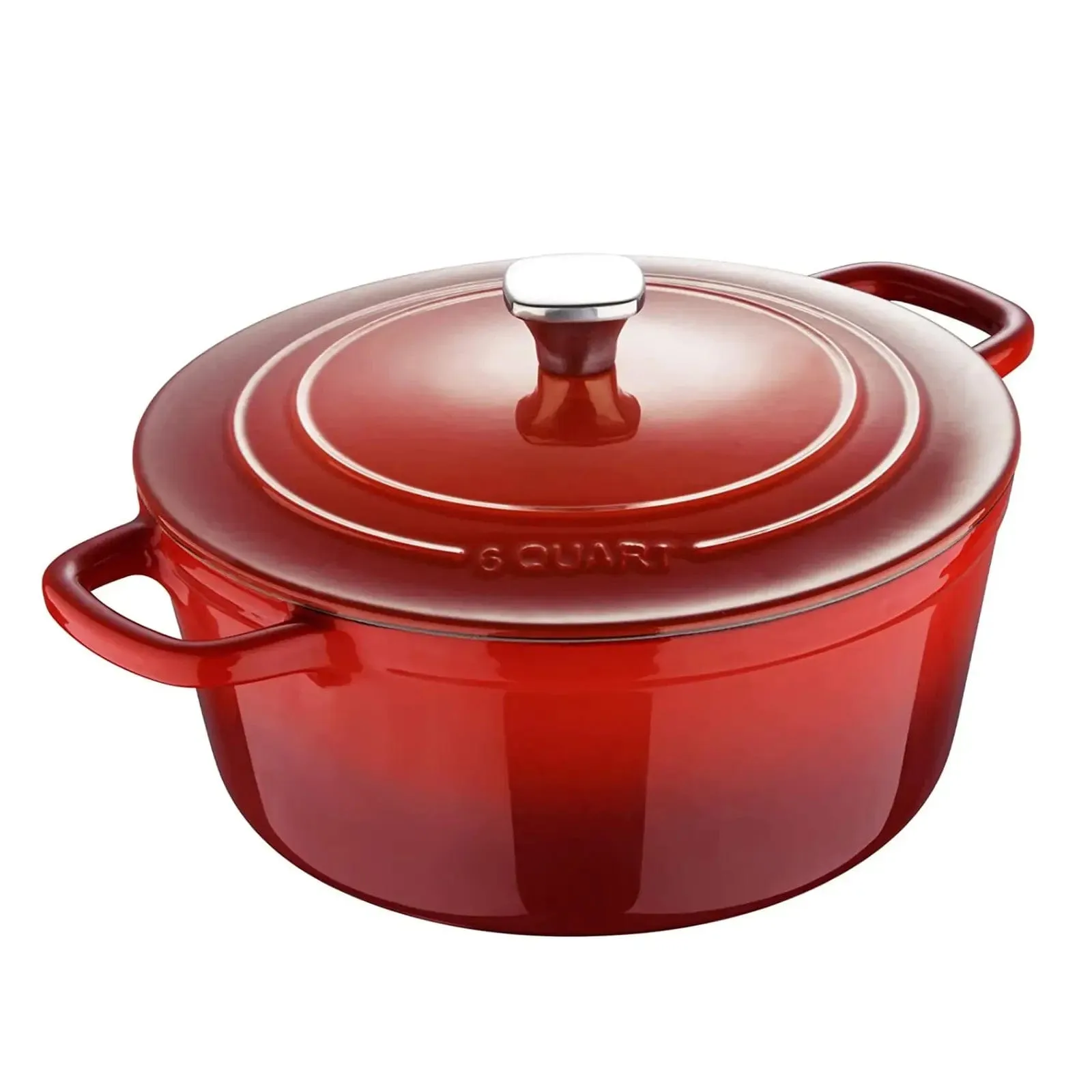 MasterPro Cast Iron Casserole Pot With Lid Red Enamel Oven Dish