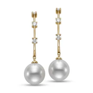 Mastoloni 9-9.5 Freshwater Cultured Pearl J-Hoop Earrings with Diamond Accents in 18K Yellow Gold