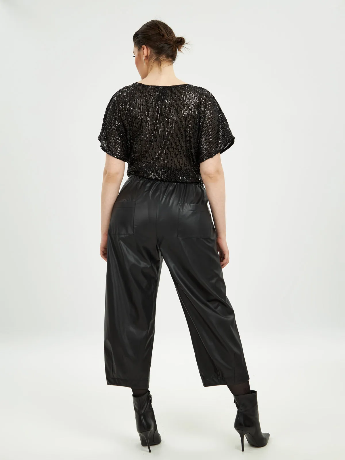 Mat Leather Look Trousers in Black