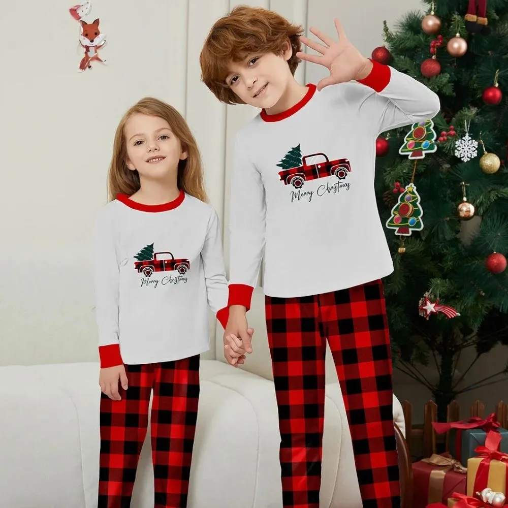 Matching Family Pajamas Sets Merry Christmas Top and Plaid Pants