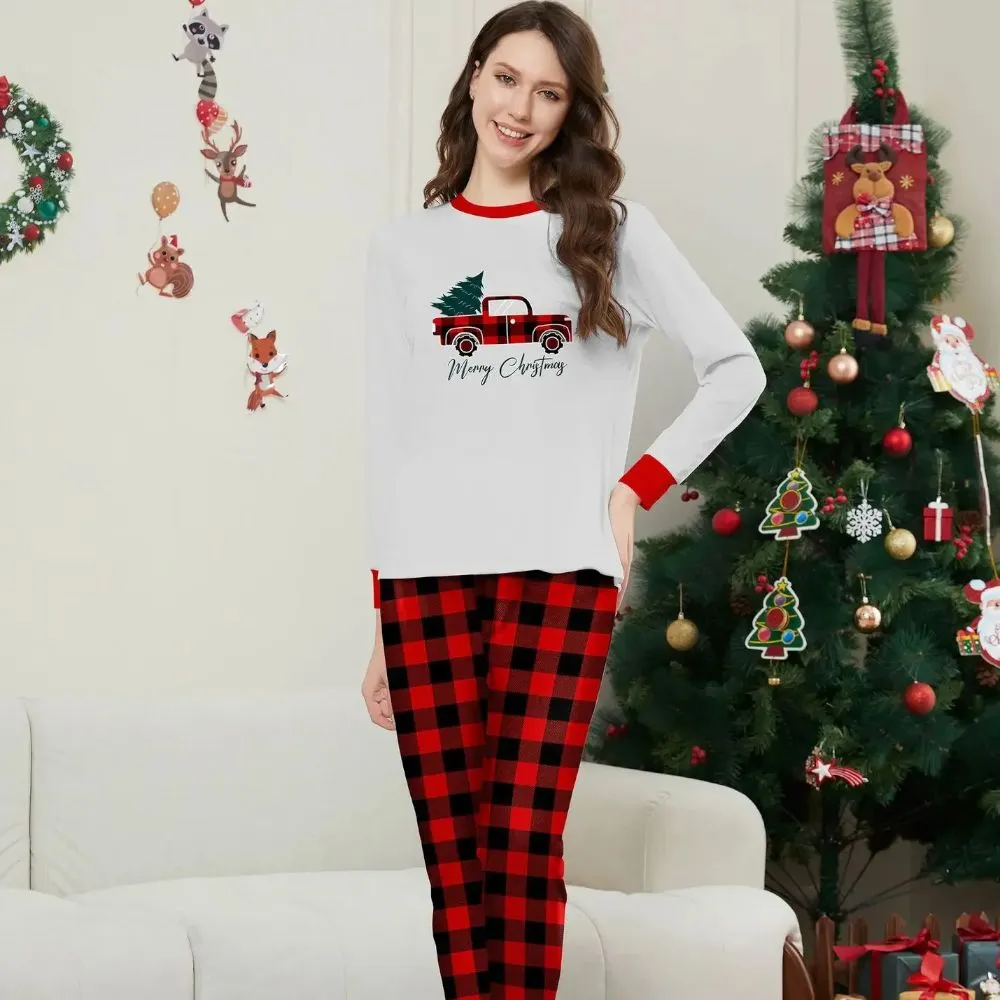 Matching Family Pajamas Sets Merry Christmas Top and Plaid Pants